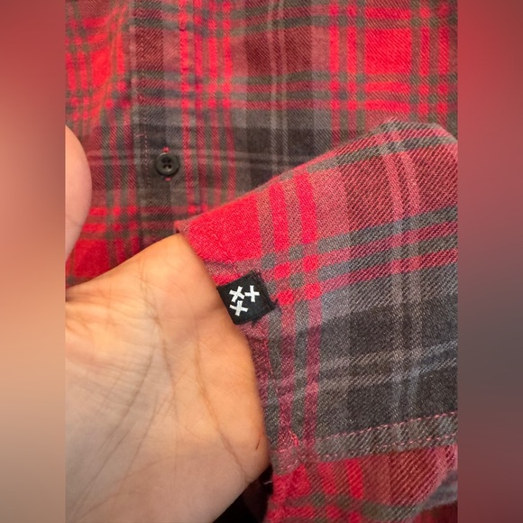 Rude Men’s Plaid Flannel Shirt Red Black Grunge Skater Emo Punk Alt Button-Up S - Picture 5 of 7